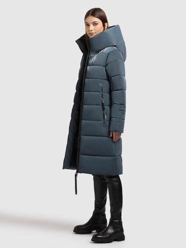 1229CO253 406DIM-BLU | Coat JILIAS6 SHINY DIM BLUE